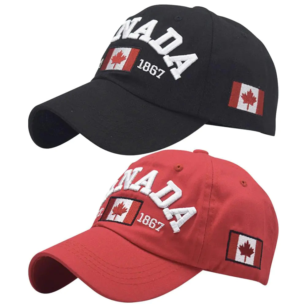 BAOZOON 2-Pack Canada Caps – Maple Leaf Adjustable Hats for Men & Women (Black & Red)