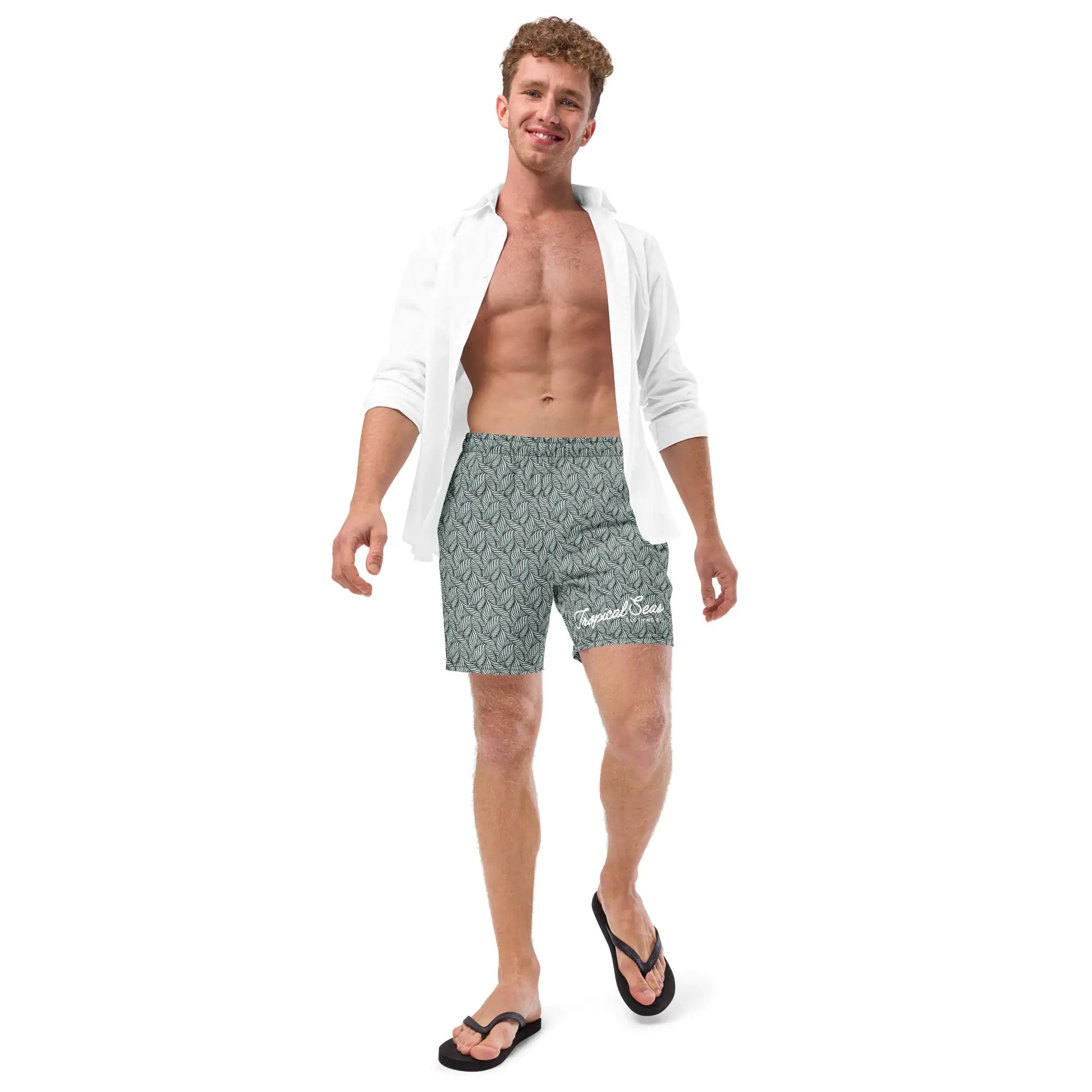 Men's  Grey Palm Swim Trunks